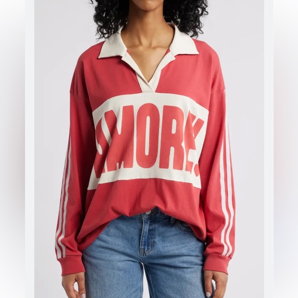 Daydreamer Tops - Daydreamer Amore Stripe Cotton Graphic Rugby Long Sleeve Pullover Size XL NWT